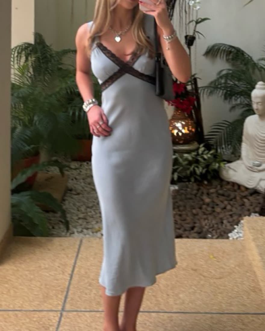 Reformation Blue Provence Dress In Silk - Image 4