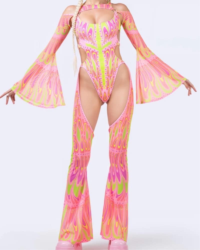 Badinka Blush Moth Flared Chaps Catsuit - Image 2
