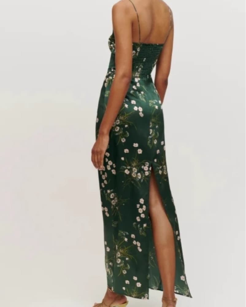 REFORMATION GREEN FLORAL SLIP DRESS - Image 3