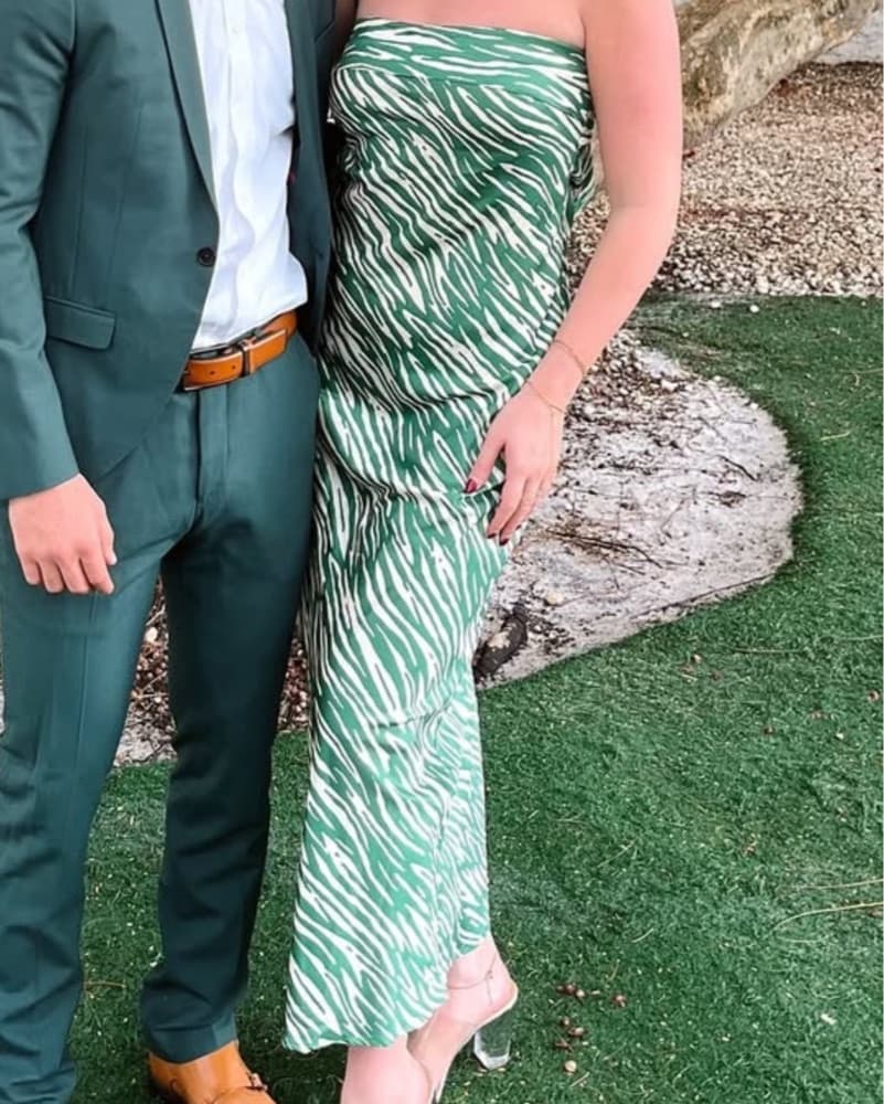 Zebra Green Satin Formal Dress - Image 1