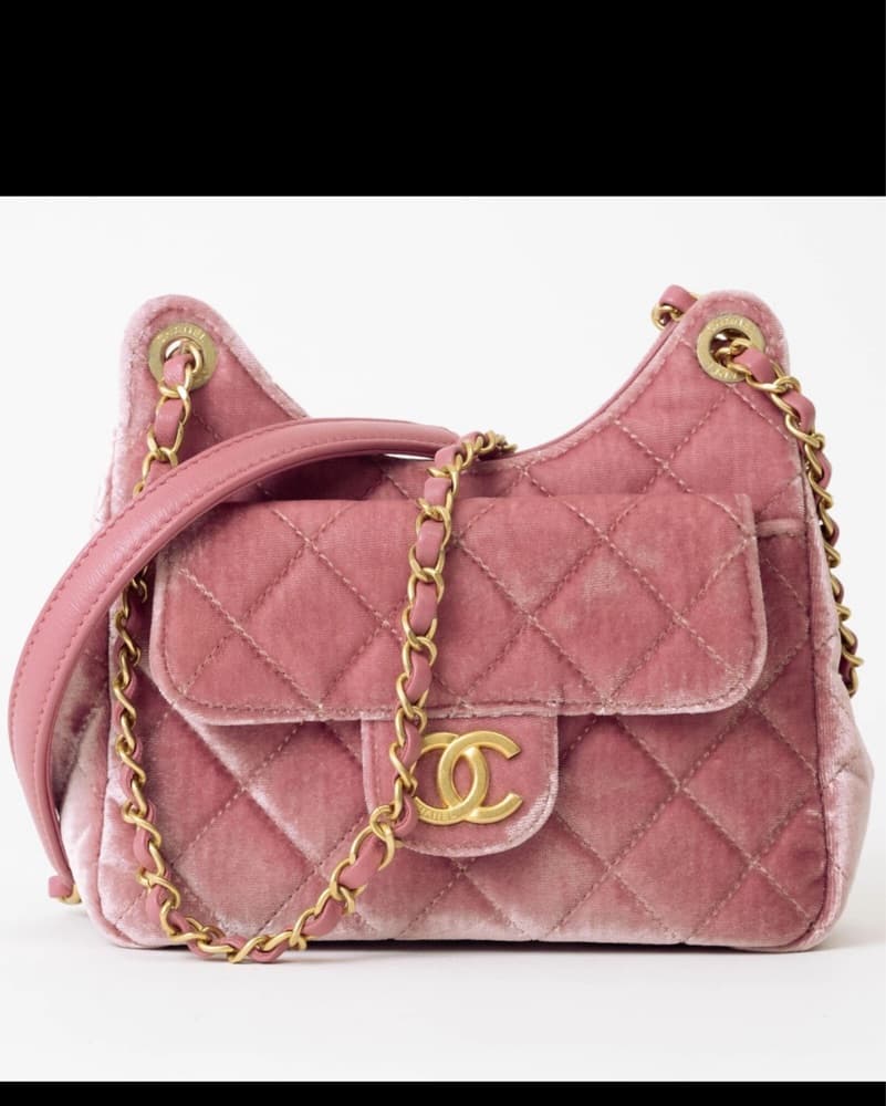 Chanel Pink Velvet Quilted Shoulder Bag - Image 3