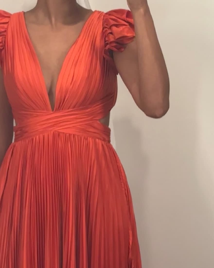 MAC DUGGAL PLEATED FLUTTER-SLEEVE DEEP-V - Image 2