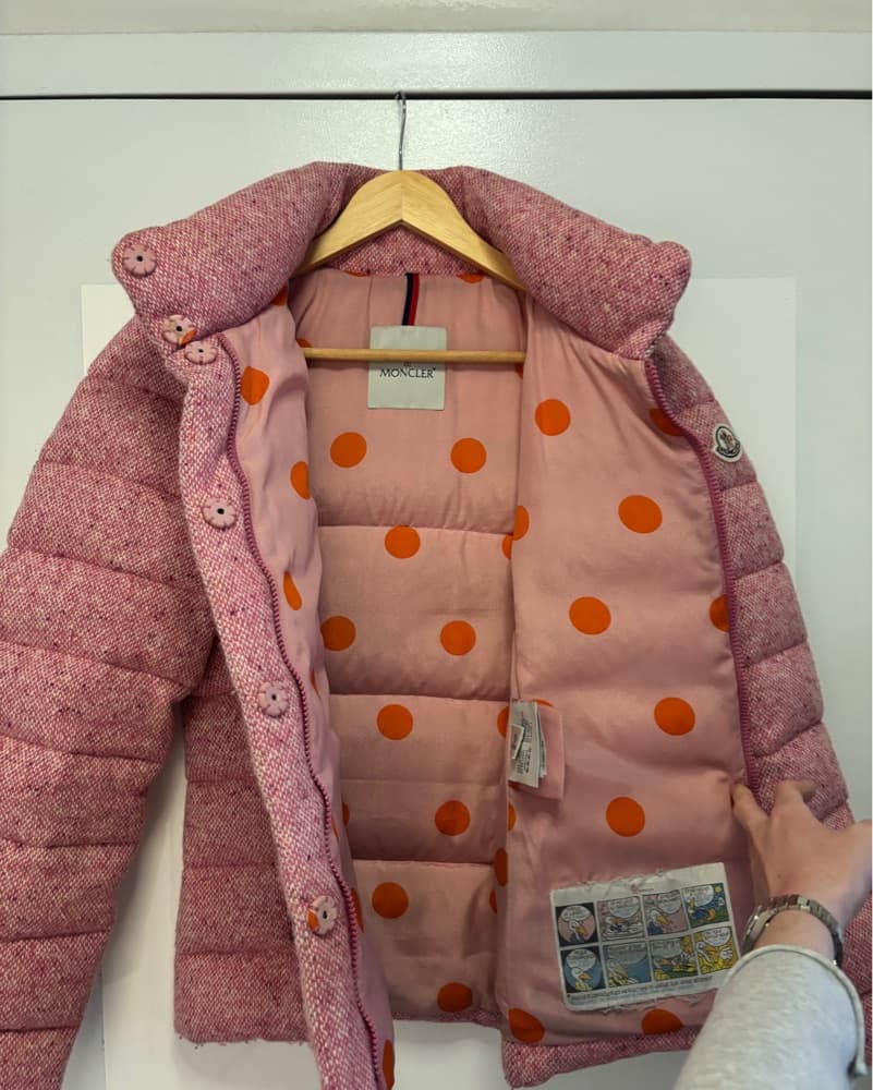 Pink Moncler Quilted Tweed Down Jacket - Image 2