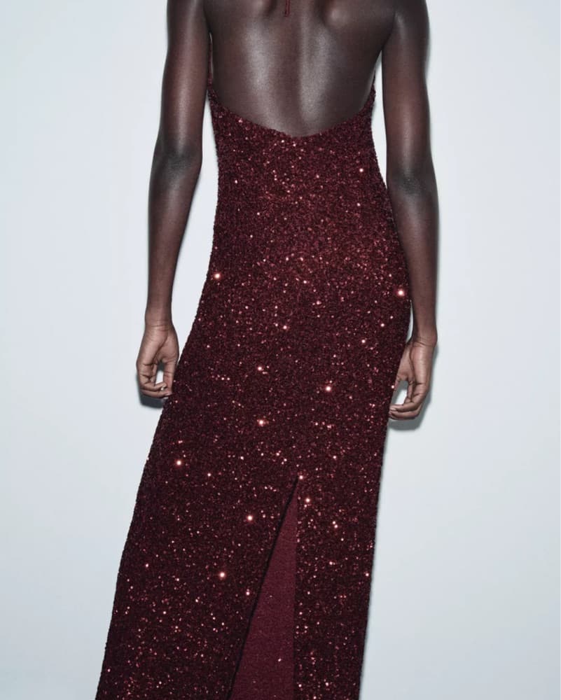 Burgundy Sequin Halter Dress - Image 2