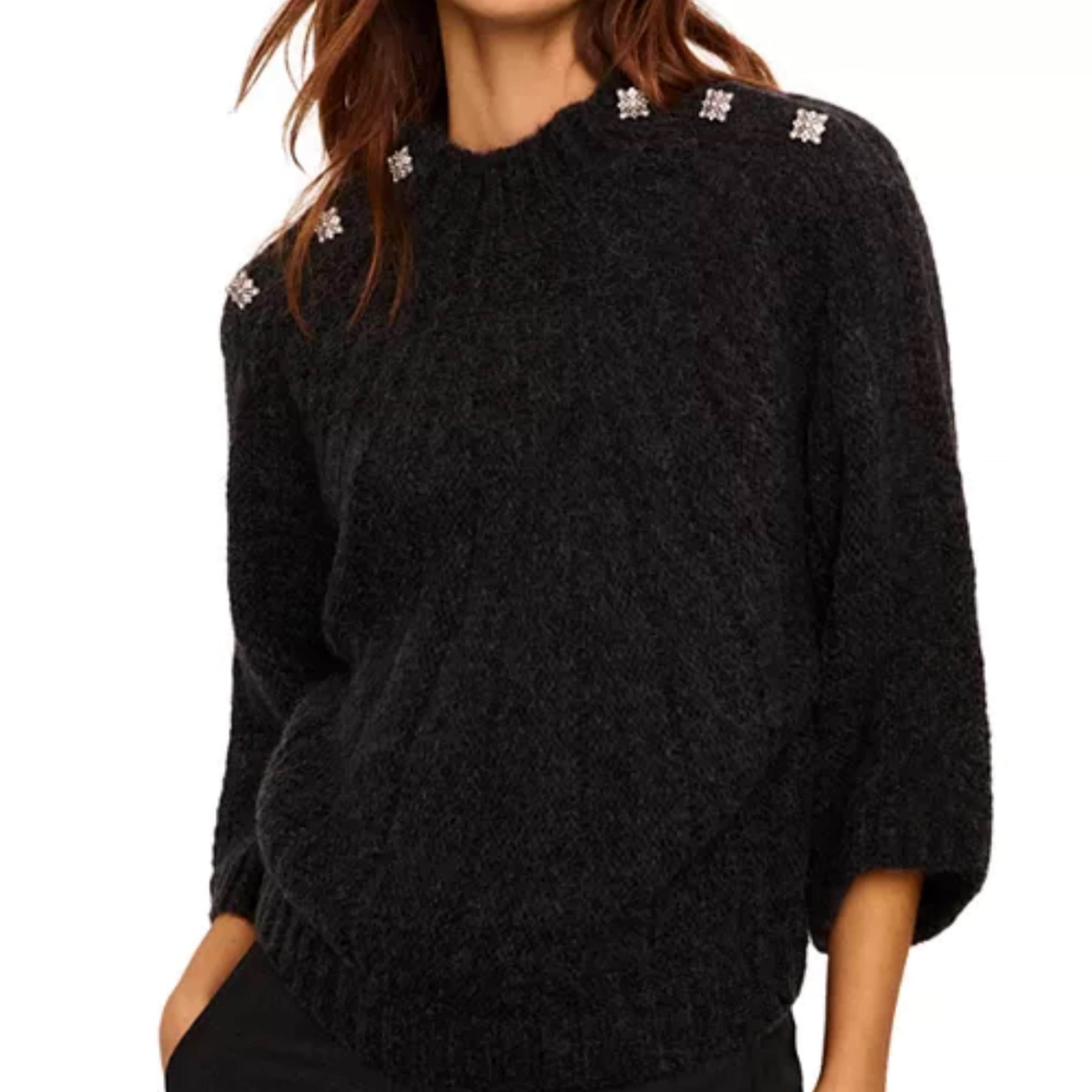Ba&Sh Grey Barthy Embellished Button Swe - Image 1