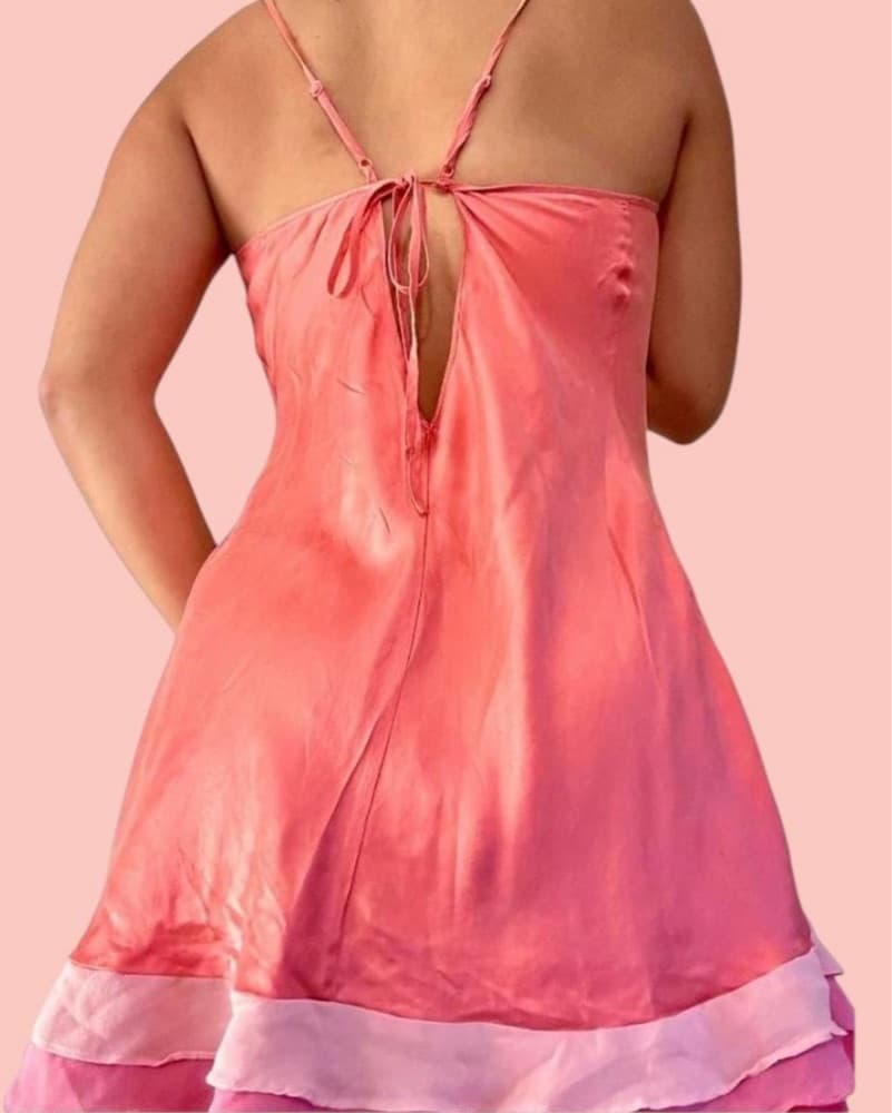 Silk Pink Ruffle Hem Mini Slip Dress - Image 3