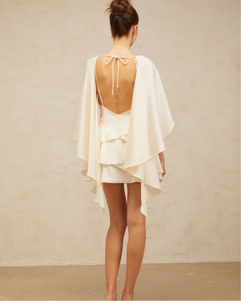 Lyna White Satin Dress with Shawl Detail - Image 2