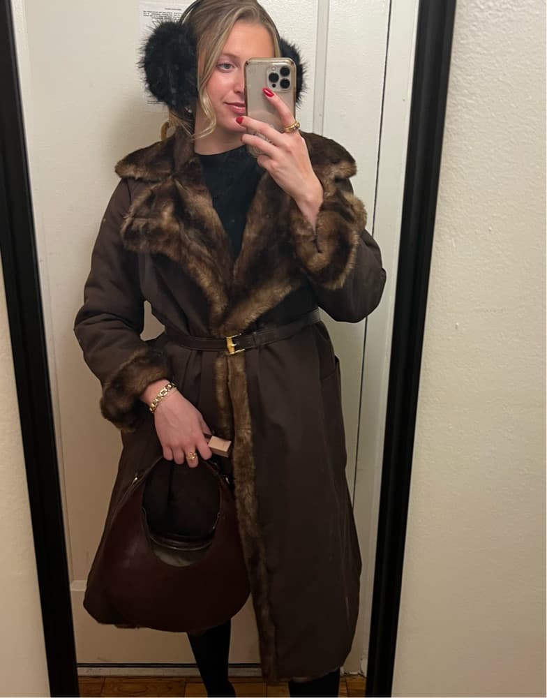 Vintage Brown Fur Lined Coat - Image 1
