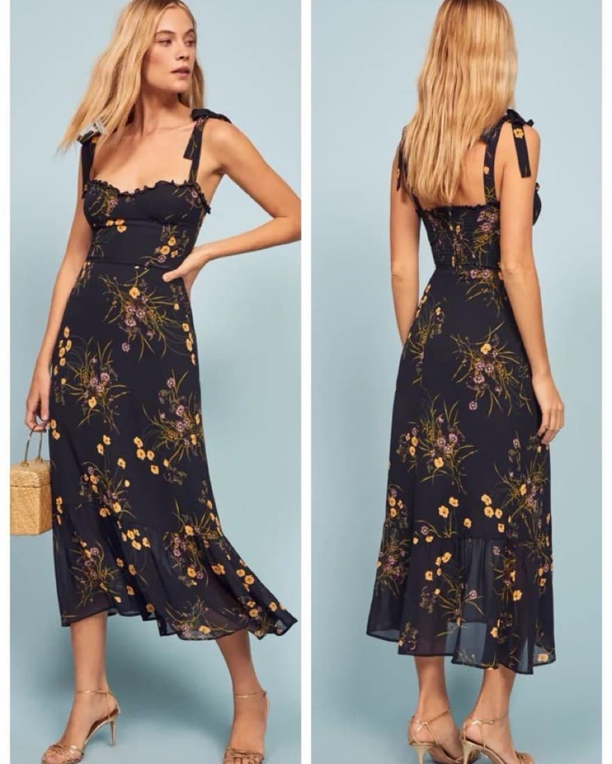 Reformation Navy Floral Midi Dress  - Image 2