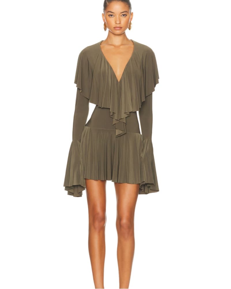 Norma Kamali Deep V Ruffle Mini Dress - Image 1