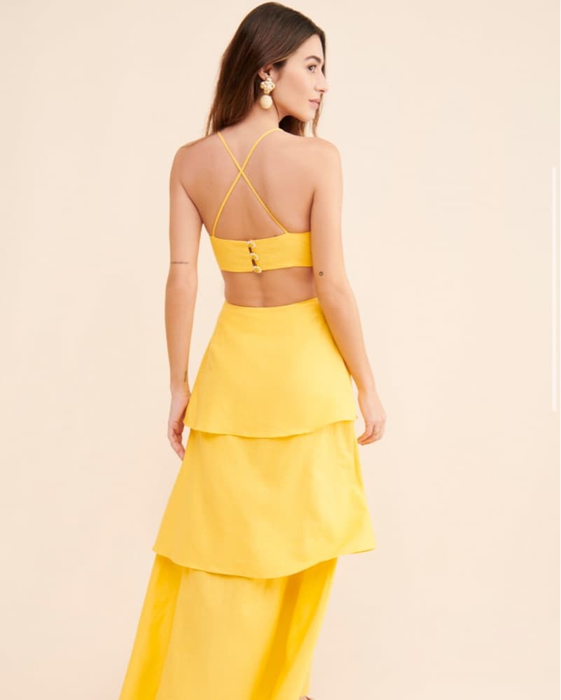 Farm Rio Yellow 3D Floral Dress - Image 3