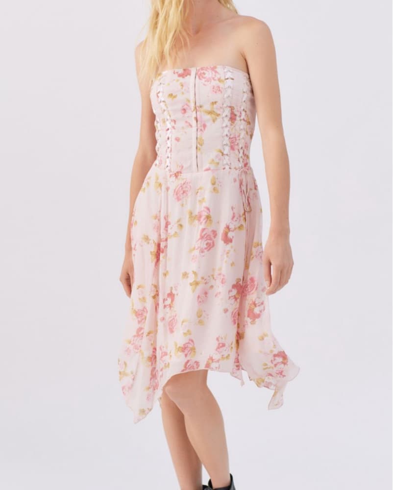 UO Floral Lace-Up Midi Dress - Image 1