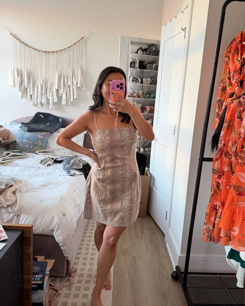 UO Snakeskin Strappy Mini Dress - Image 1