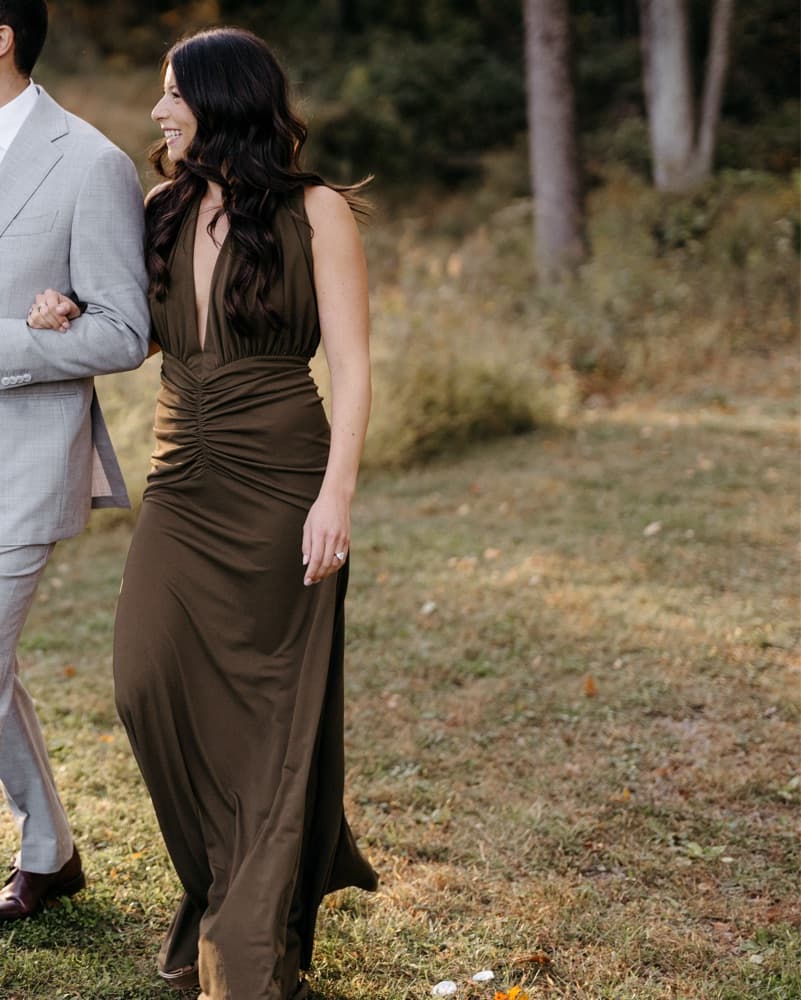 Ronny Kobo Olive Ruched Halter Dress - S - Image 2
