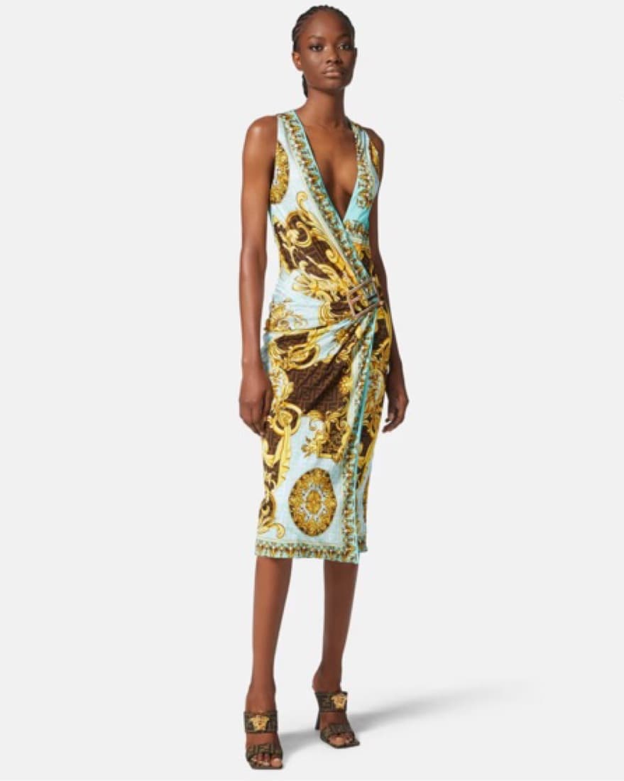 FENDACE GOLD BAROQUE MIDI DRESS - Image 1