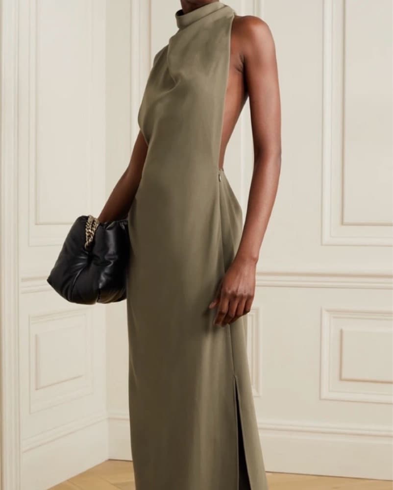 Halter-Neck Matte Crepe Backless Gown - Image 1