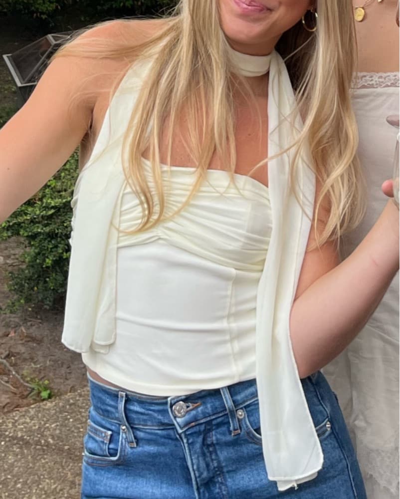 Cream Strapless Top With Scarf - Image 2