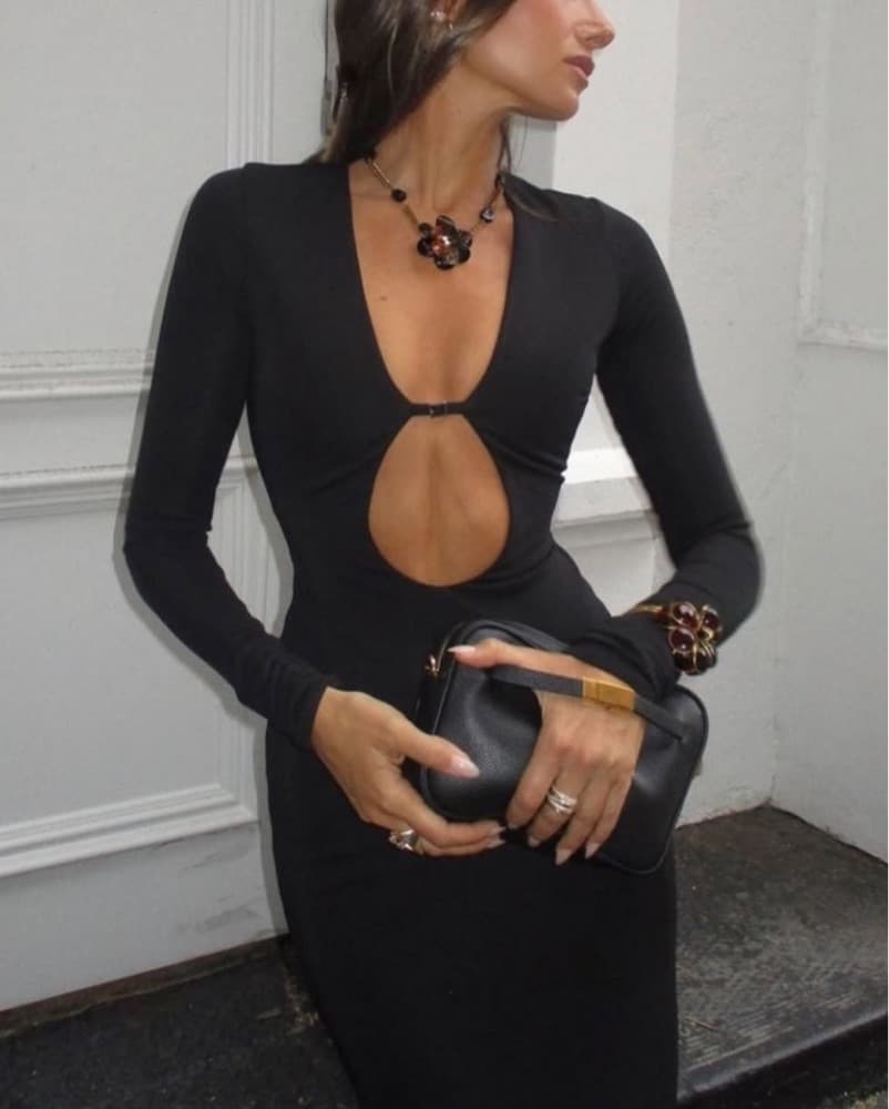 Helsa Matte Jersey Cutout Dress In Black - Image 2