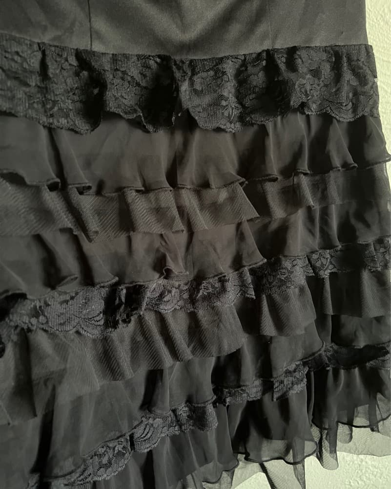 Strapless Ruffled Black Dress - Image 3
