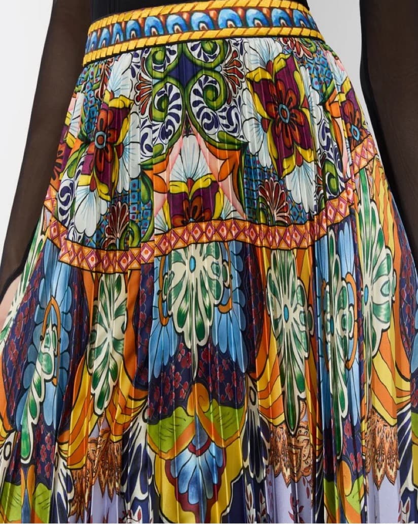 Alice + Olivia Multicolor Baroque Print Pleated Maxi Skirt | Vacation skirt, brunch, graduation - Image 5