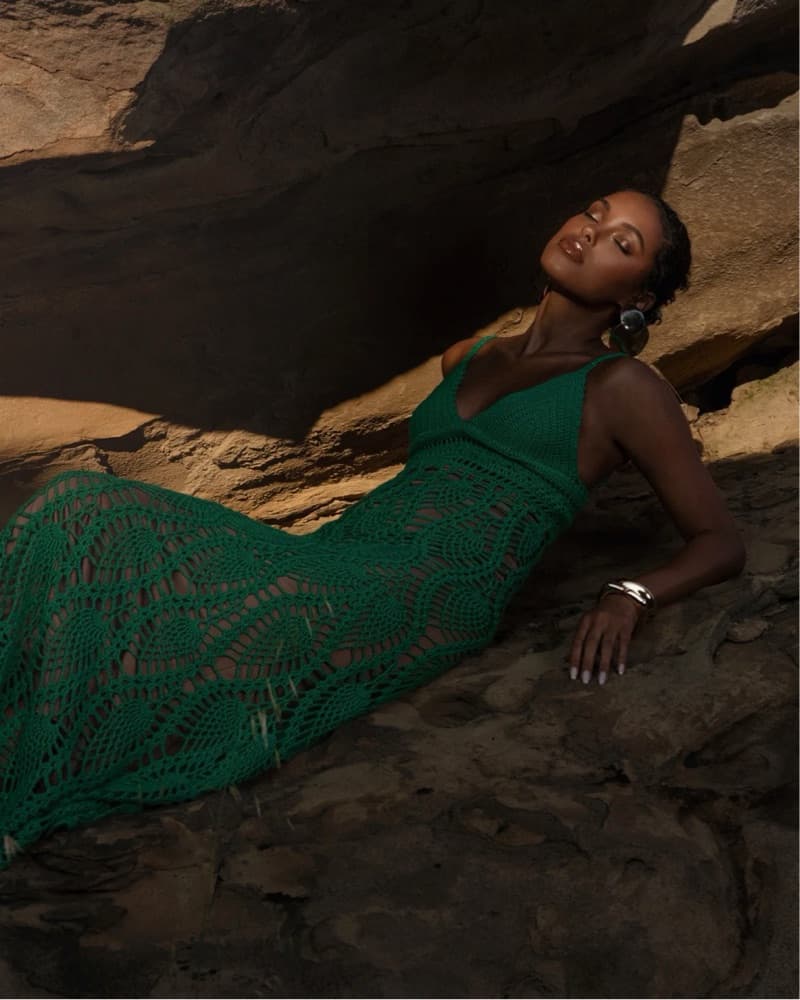 Stunning Crocheted Green Maxi Dress - Image 1
