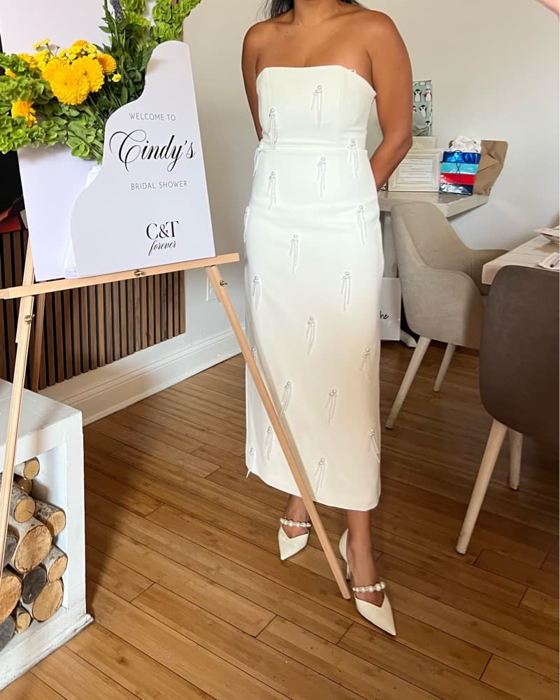 Odd Muse Pearl Embellished White Dress - Image 2
