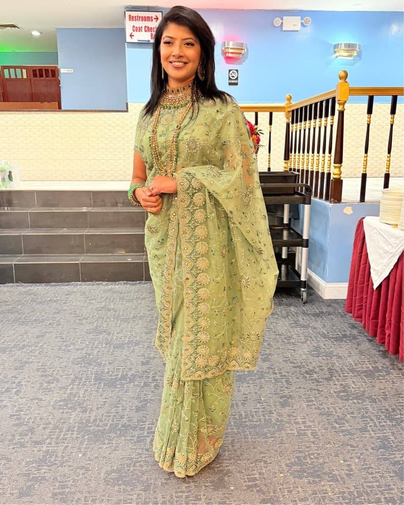 Elegant Gold Embroidered Green Saree - Image 1