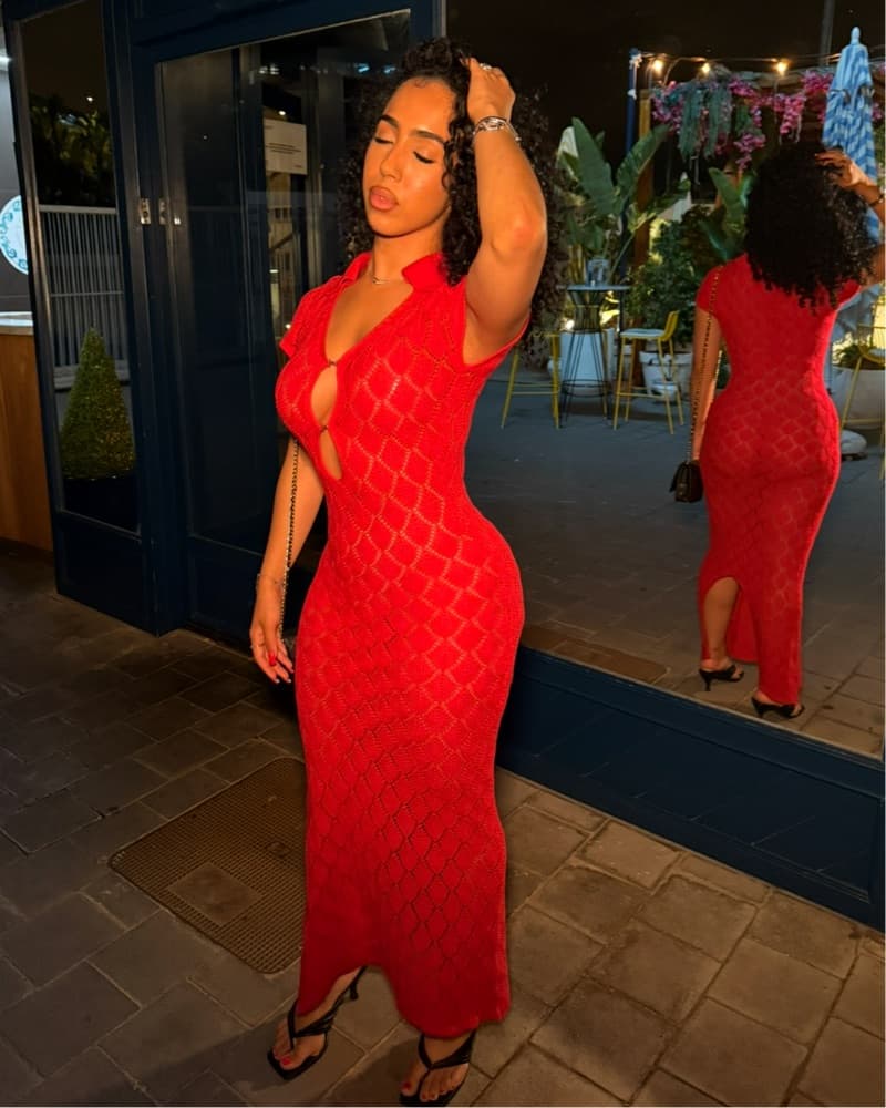 Vibrant Red Patterned Maxi Dress - Image 2