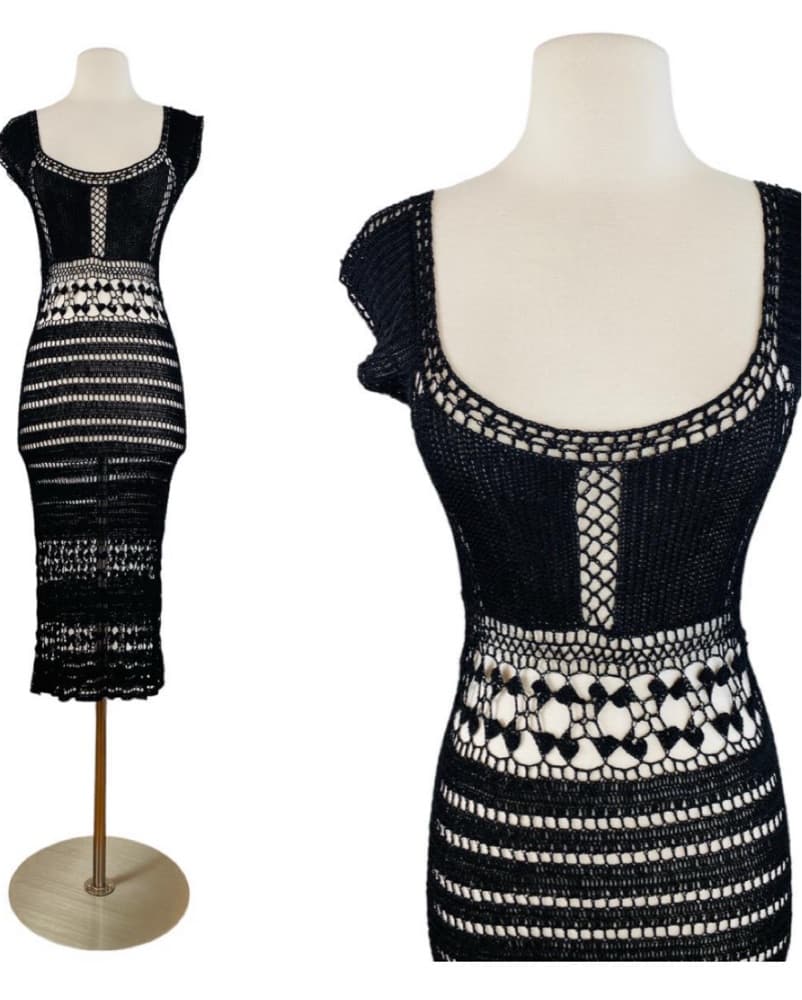 Vintage 90s black crochet midi dress - Image 3