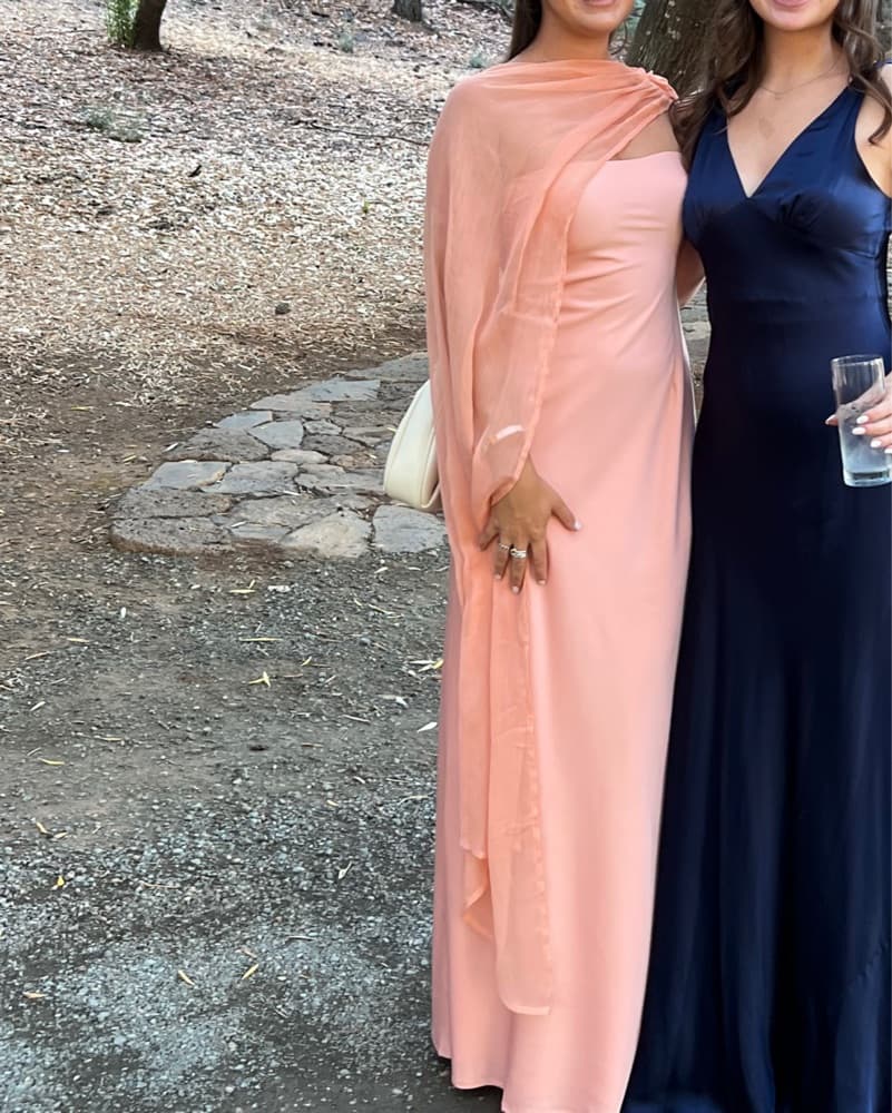 Silk Coral Strapless Dress With Shawl - Image 2