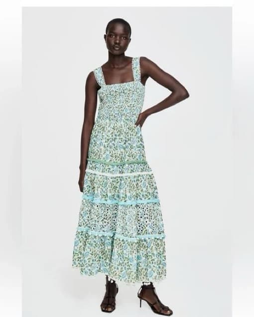 Zara Floral Smocked Ruffle Maxi Dress - Image 2