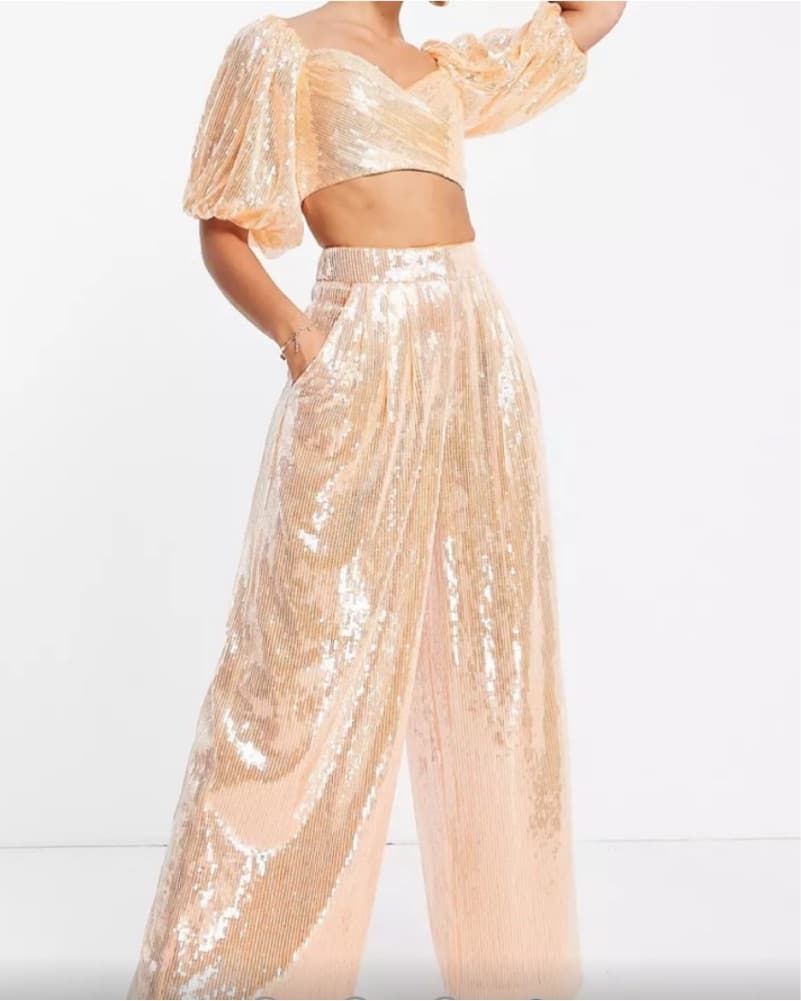Asos Edition Orange Sequin Crop Top Set - Image 1
