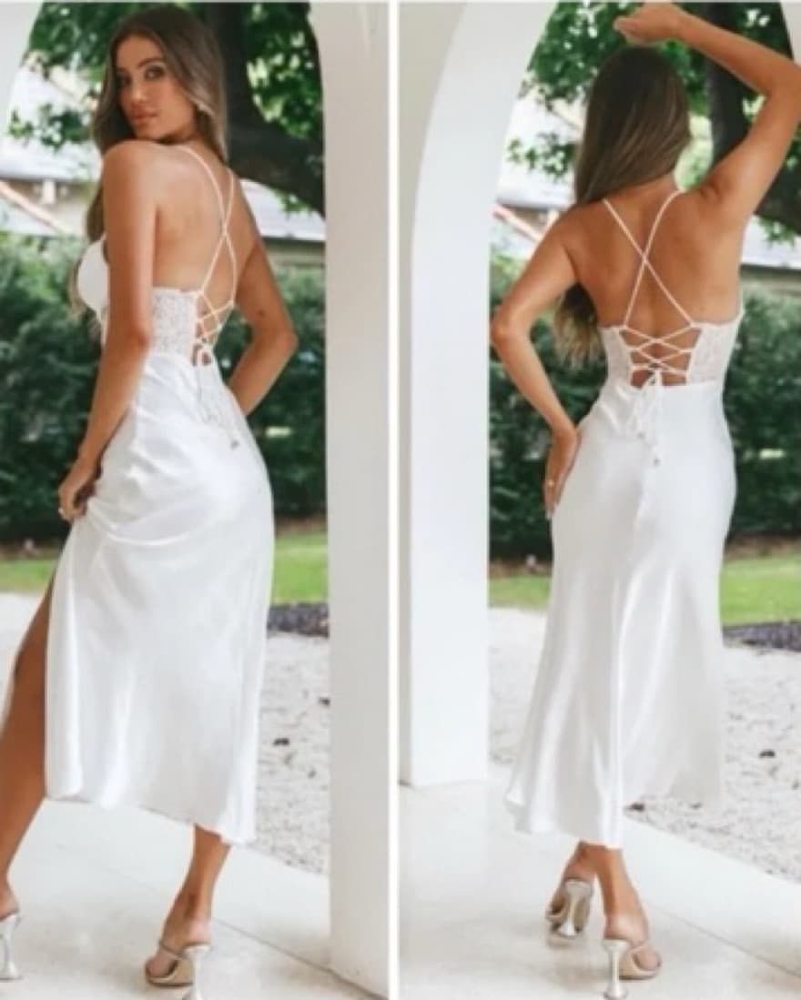 White Satin Midi Dress - Image 3