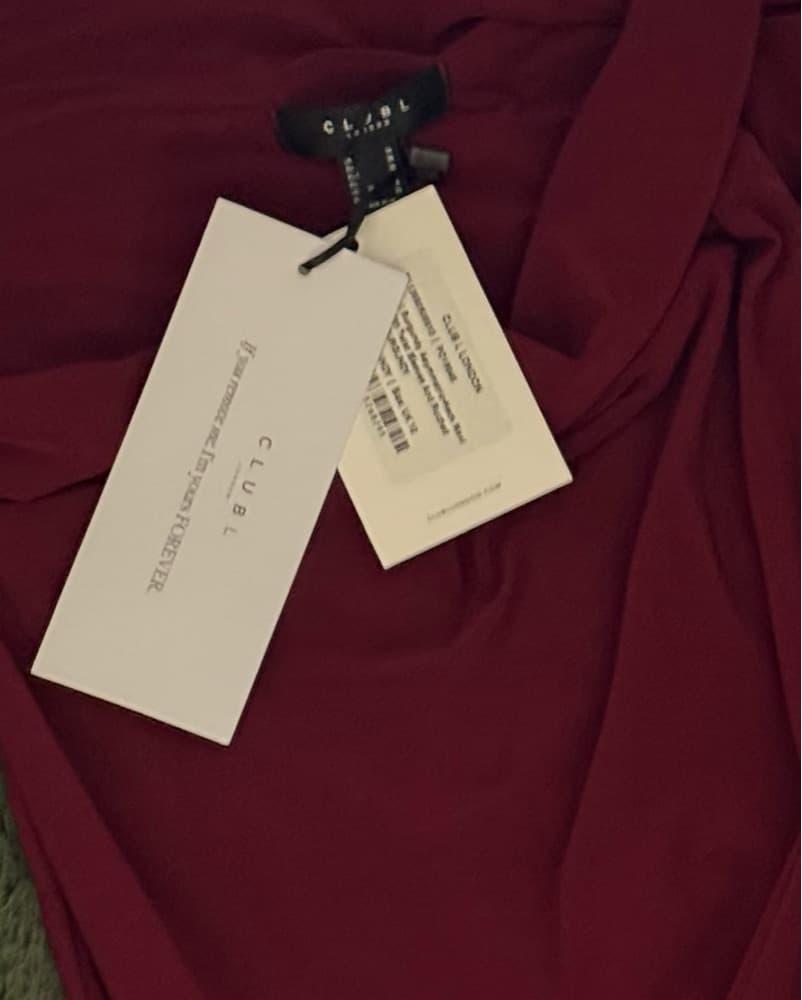 Club L Burgundy Asymmetric Maxi Dress - Image 2