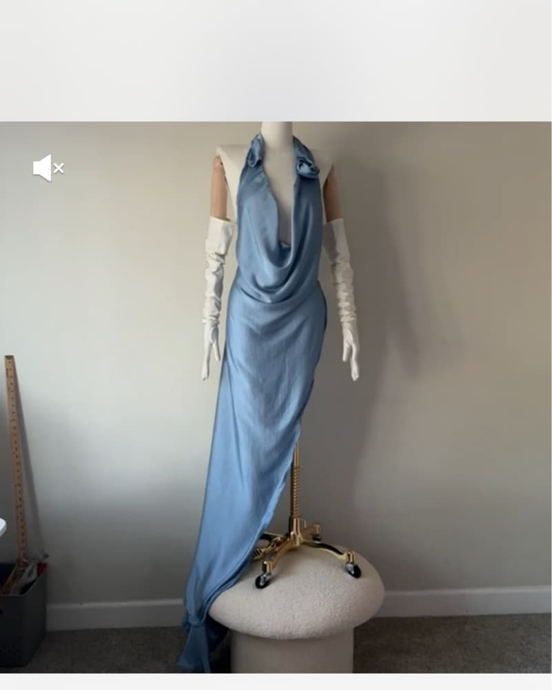 Custom Made Blue Satin Dress - Image 5