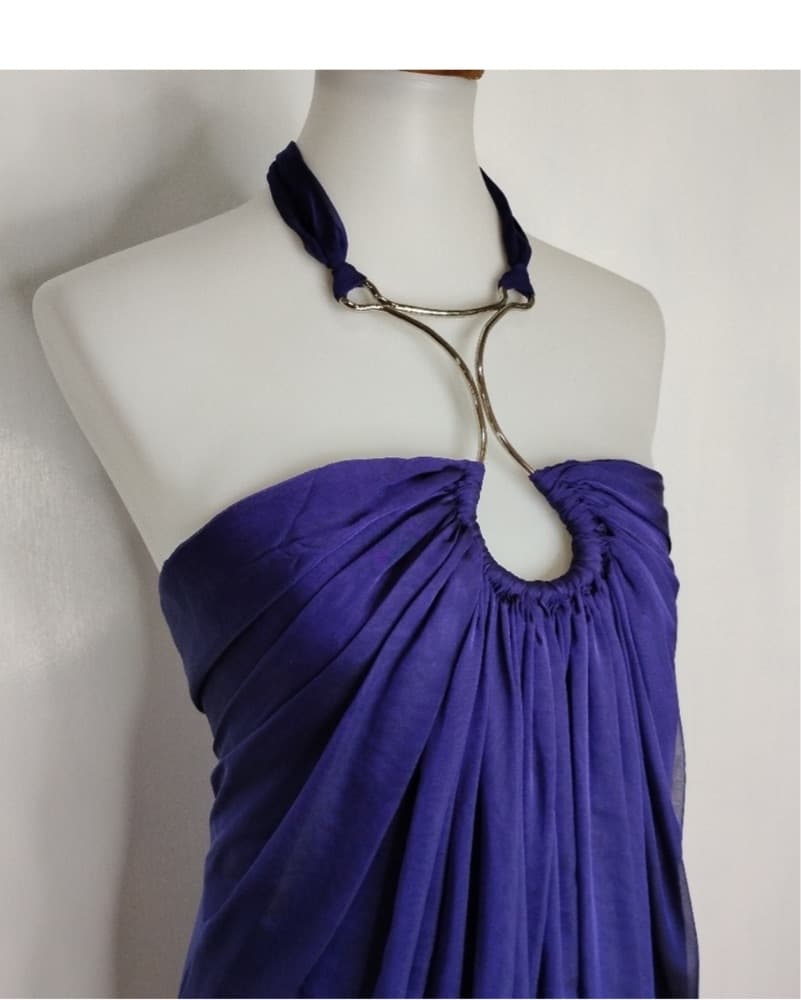 Purple Mini Dress With Metal Neckline - Image 1
