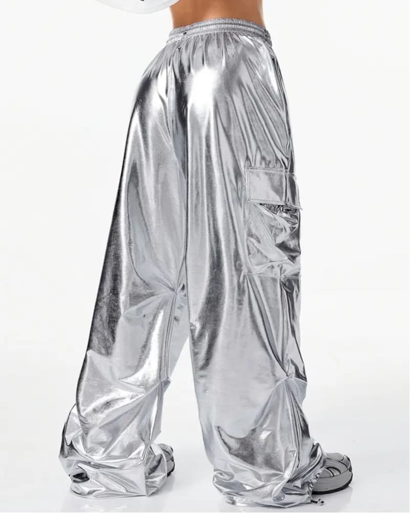 Rave Dance Costume Silver Metallic Pants - Image 2