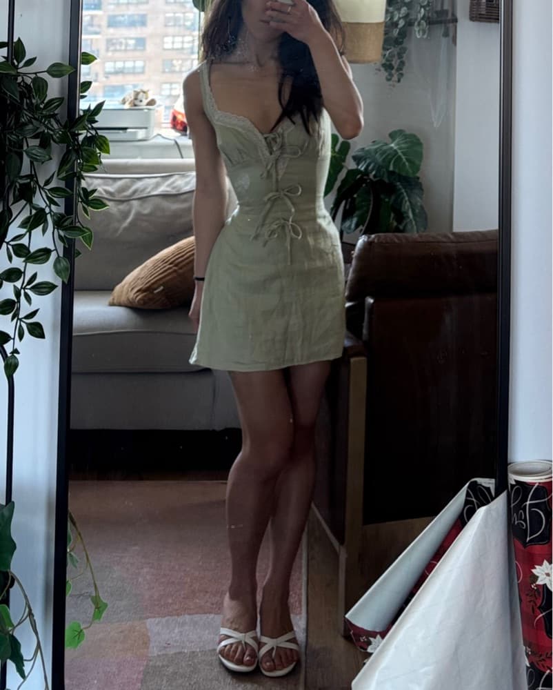 Reformation Sage Linen Mini Dress - Image 3