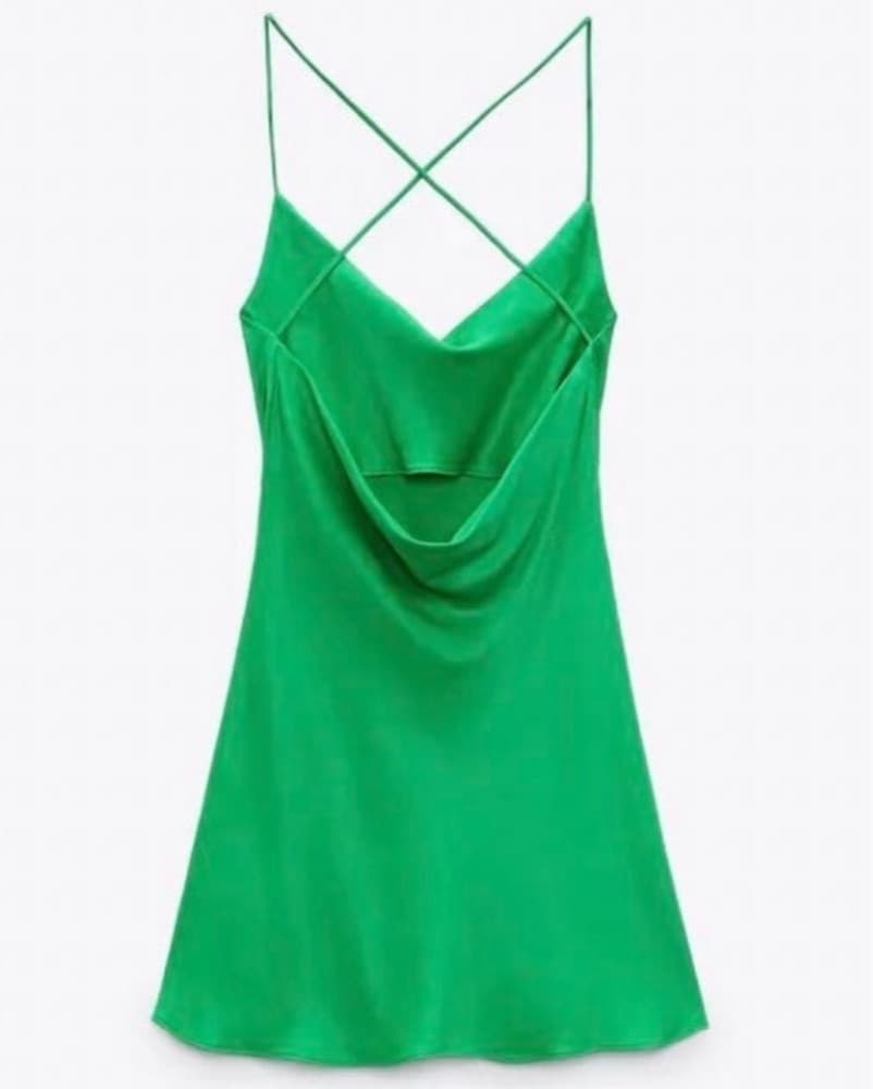 Green Satin Slip Dress - Image 2