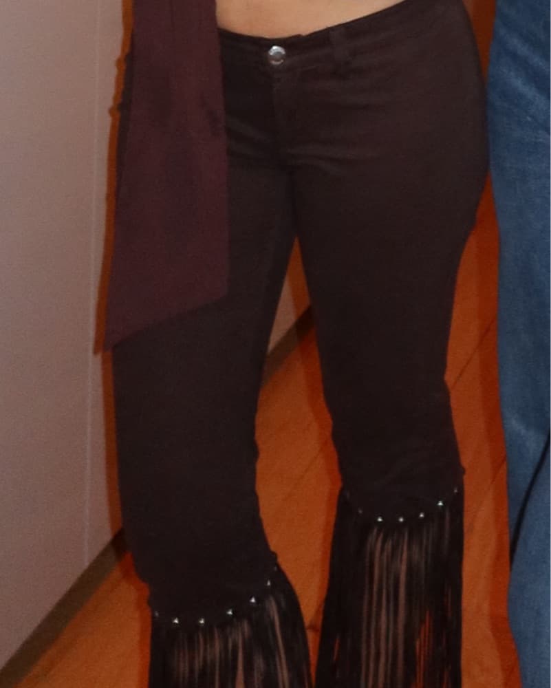 Fringe-Trimmed Brown Flare Leg Pants - Image 3