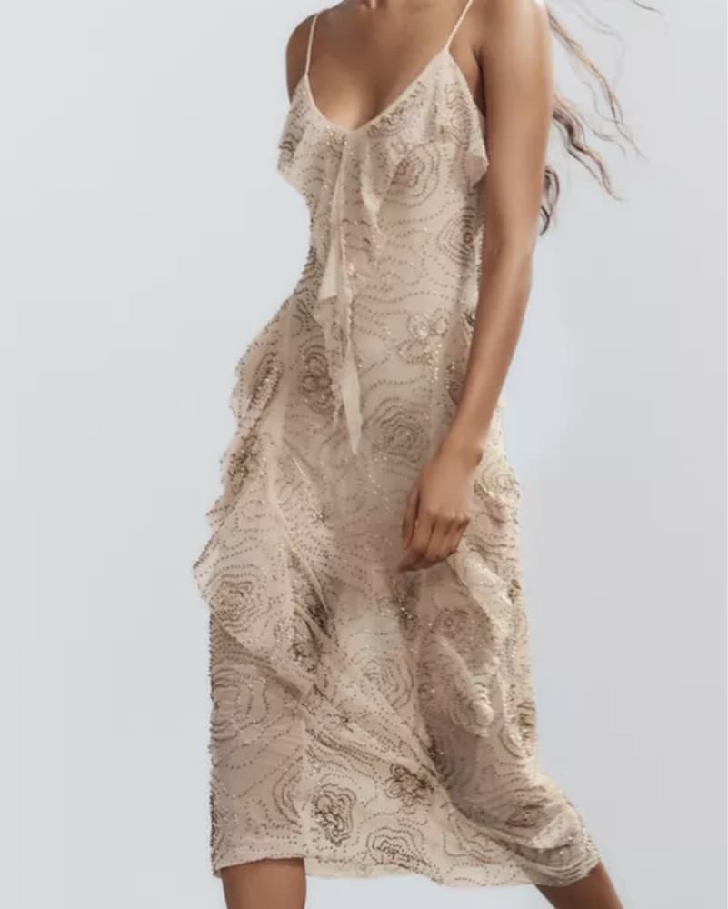 SHIMMERING RUFFLED MIDI DRESS - Image 2