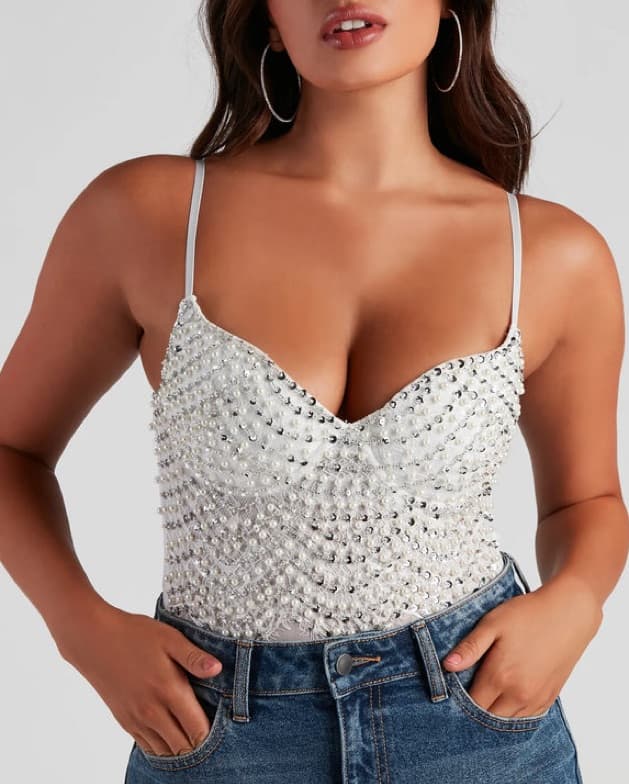 White Beaded Bodysuit - Image 2