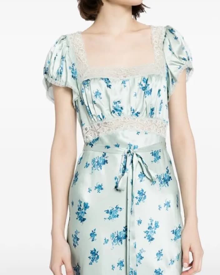 Blue Silk Floral Reformation Dress  - Image 3