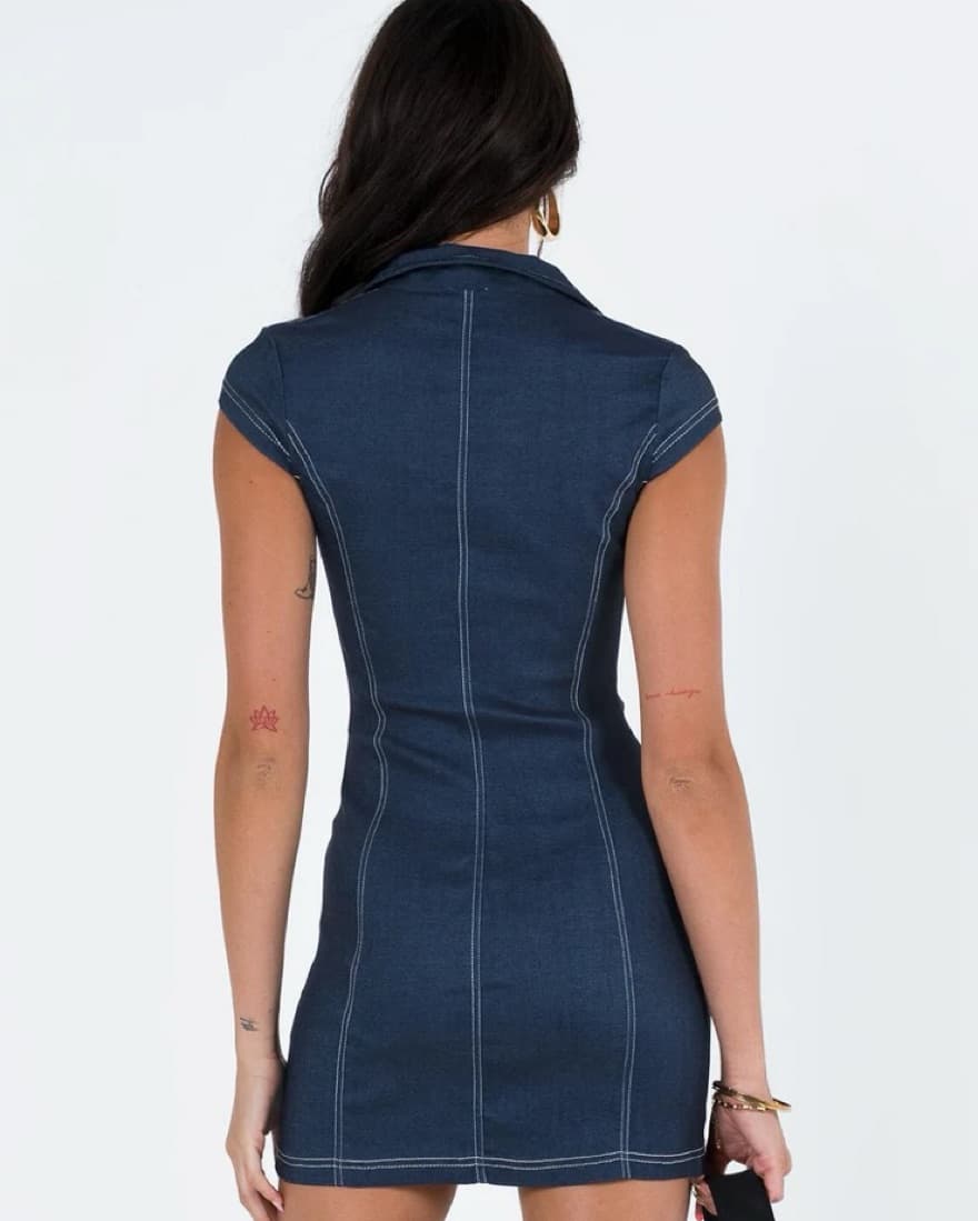 Navedo Denim Mini Dress Dark Blue - Image 2