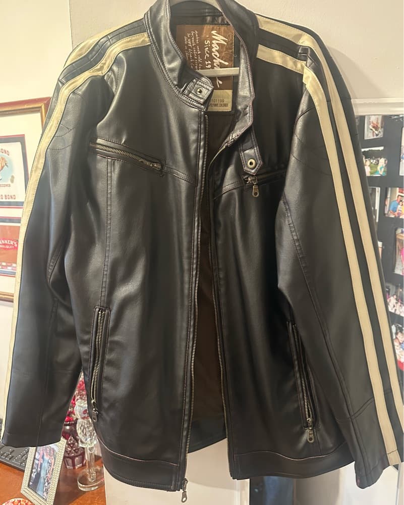 Vintage Racer Stripe Faux Leather Jacket - Image 1