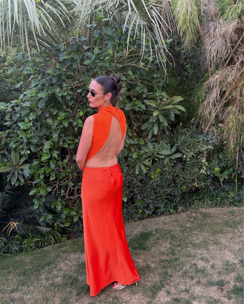 Orange High Neck Backless Dress - Image 4