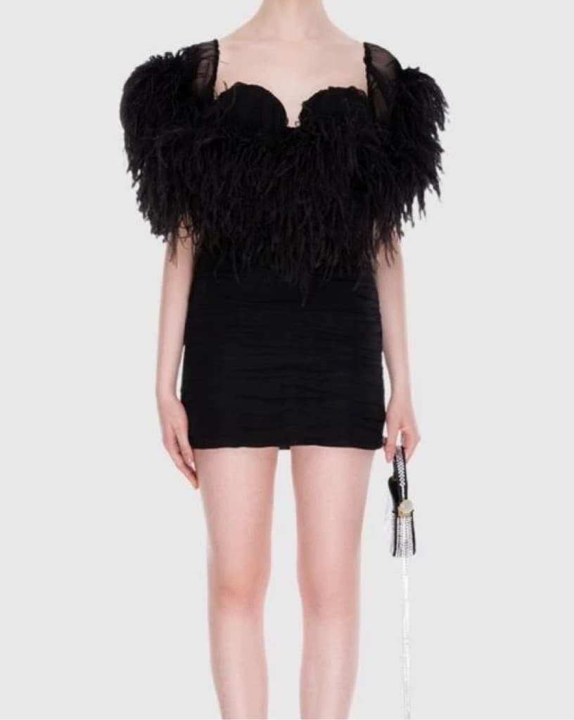 MAGDA BUTRYM BLACK FEATHER MINI DRESS - Image 2