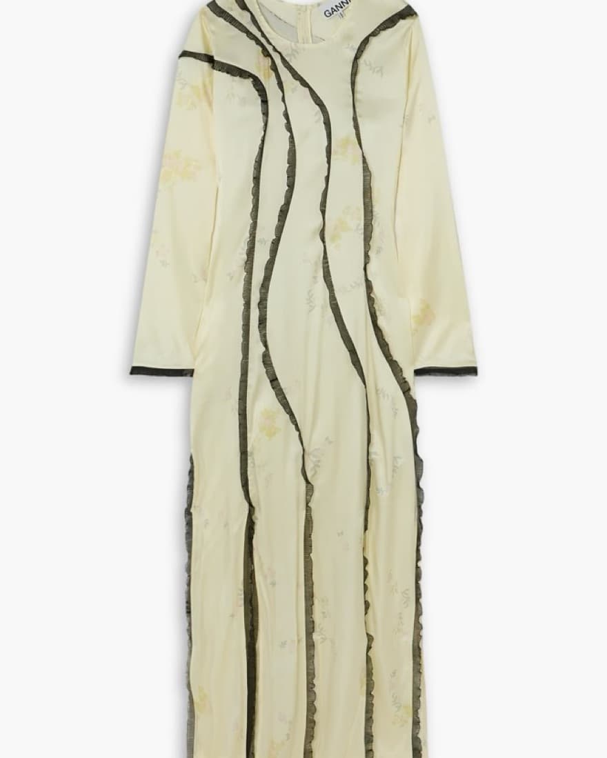 Ganni Silk Yellow Floral Dress - Image 3