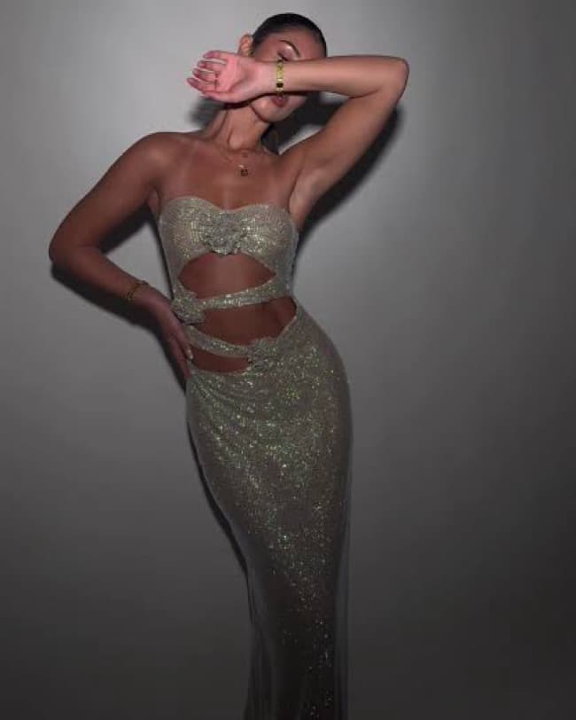 Strapless Rose Diamante Dress - Image 6