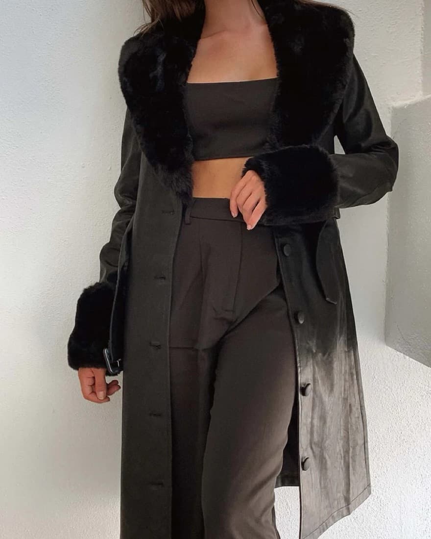 Brooklyn Faux Leather Belted Long Coat - Image 1